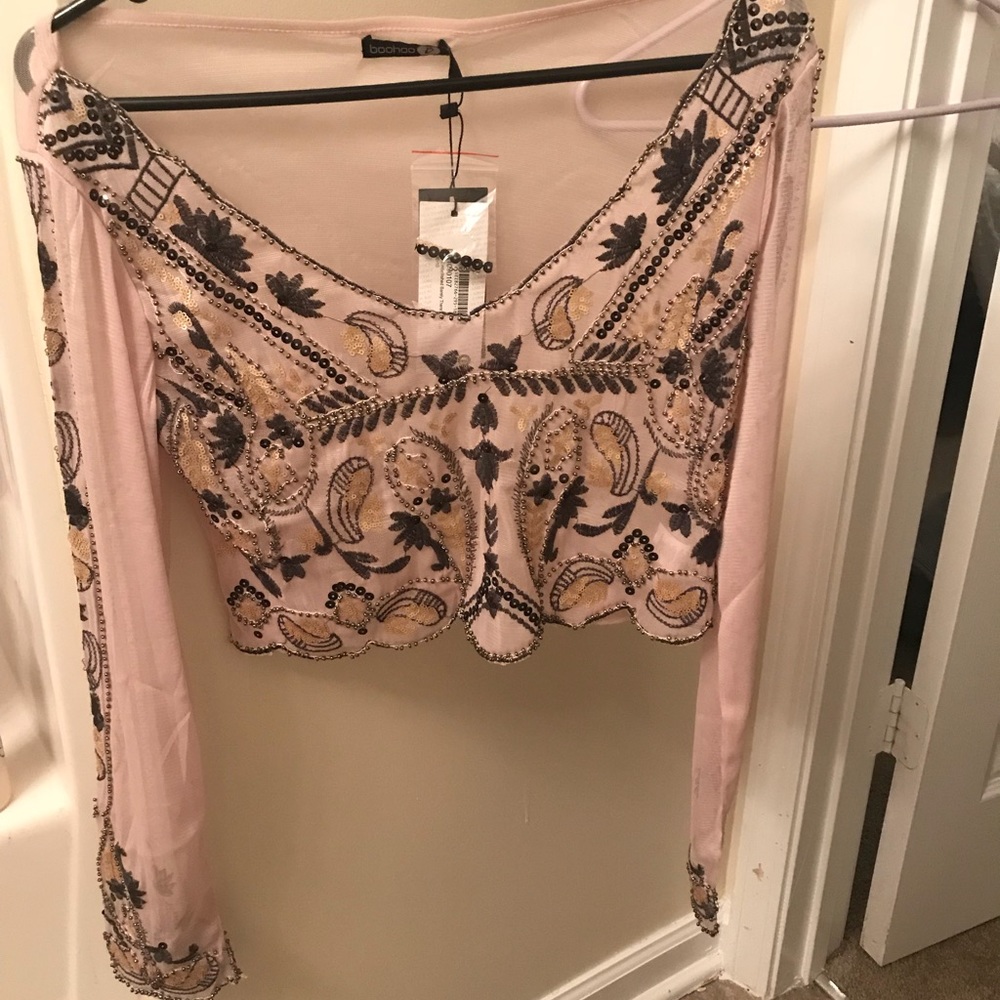 Embellished Mesh Crop Top Boohoo